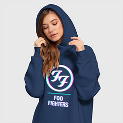 Женское худи-платье Foo Fighters glitch rock, цвет: тёмно-синий — фото 2