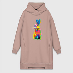 Женское худи-платье Кролик в стиле поп-арт, цвет: пыльно-розовый