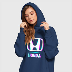 Женское худи-платье Значок Honda в стиле glitch, цвет: тёмно-синий — фото 2