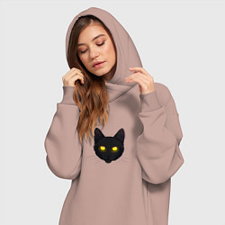 Женское худи-платье Черный кот с сияющим взглядом, цвет: пыльно-розовый — фото 2