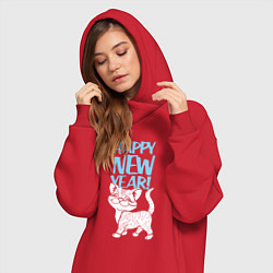Женское худи-платье Happy new year - kitten, цвет: красный — фото 2