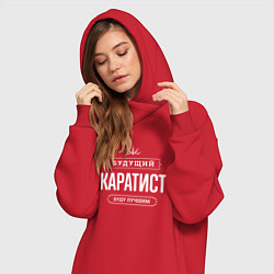 Женское худи-платье Надпись: будущий лучший каратист, цвет: красный — фото 2