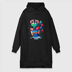 Женское худи-платье Монстрик с полосатыми рожками, цвет: черный