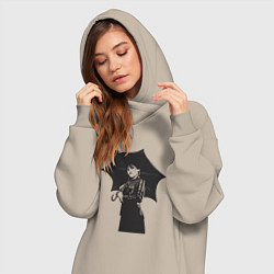 Женское худи-платье Уэнсдей Аддамс с зонтом черно-белый, цвет: миндальный — фото 2