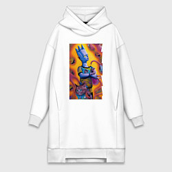 Женское худи-платье Bart Simpson and cat - нейросеть - fantasy, цвет: белый