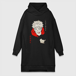 Женское худи-платье Магическая битва Итадори и Двуликий, цвет: черный