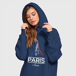 Женское худи-платье Париж я люблю, цвет: тёмно-синий — фото 2