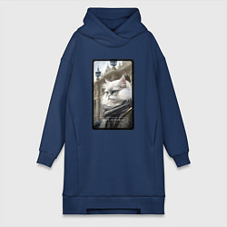 Женское худи-платье Санкт-Петербург котик, цвет: тёмно-синий