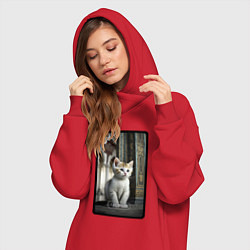 Женское худи-платье Грозный котик, цвет: красный — фото 2