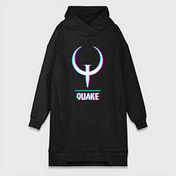 Женское худи-платье Quake в стиле glitch и баги графики, цвет: черный