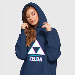 Женское худи-платье Zelda в стиле glitch и баги графики, цвет: тёмно-синий — фото 2