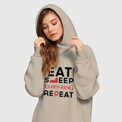 Женское худи-платье Надпись: eat sleep Elden Ring repeat, цвет: миндальный — фото 2
