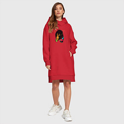 Женское худи-платье Крутая горилла с наушниками, цвет: красный — фото 2
