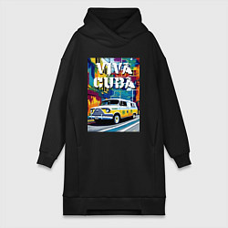 Женское худи-платье Viva Cuba - car - retro, цвет: черный