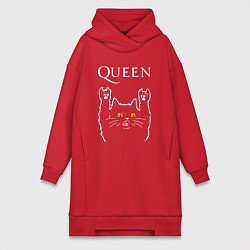 Женское худи-платье Queen rock cat, цвет: красный