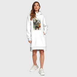 Женское худи-платье Кибер-ниндзя в мегаполисе - нейросеть, цвет: белый — фото 2