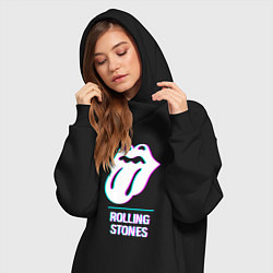 Женское худи-платье Rolling Stones glitch rock, цвет: черный — фото 2