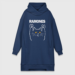 Женское худи-платье Ramones rock cat, цвет: тёмно-синий
