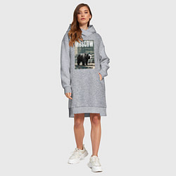 Женское худи-платье Москва - Россия - медведь, цвет: меланж — фото 2