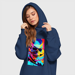 Женское худи-платье Cool skull - pop art, цвет: тёмно-синий — фото 2