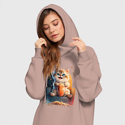 Женское худи-платье Веселый котик с попкорном, цвет: пыльно-розовый — фото 2