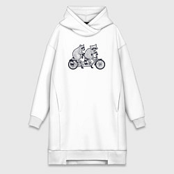 Женское худи-платье Енотики на велике, цвет: белый
