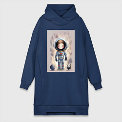 Женское худи-платье Милый маленький космонавт - нейросеть, цвет: тёмно-синий