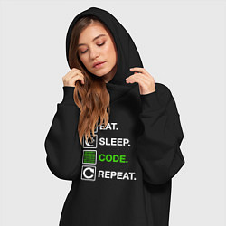 Женское худи-платье Eat Sleep Code Repeat, цвет: черный — фото 2