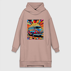 Женское худи-платье В машине на отдых, цвет: пыльно-розовый