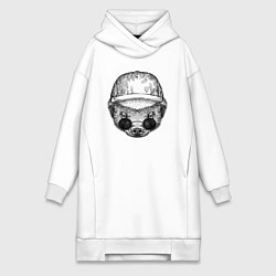 Женское худи-платье Медоед в кепке и очках, цвет: белый