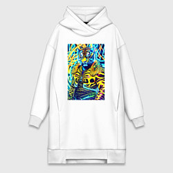 Женское худи-платье Neon tiger - pop art - neural network, цвет: белый