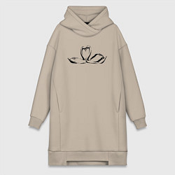 Женское худи-платье Пара лебедей трафарет, цвет: миндальный