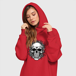 Женское худи-платье Skull on fire from napalm 696, цвет: красный — фото 2