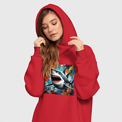 Женское худи-платье Зубастая акула, цвет: красный — фото 2