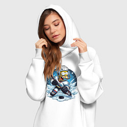 Женское худи-платье Гомер Симпсон - хоккейный нападающий, цвет: белый — фото 2