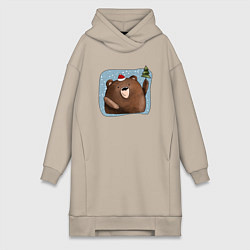 Женское худи-платье Медведь и елка, цвет: миндальный