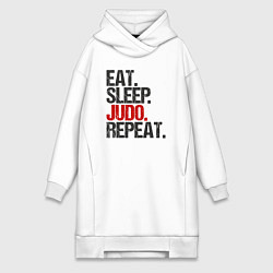 Женское худи-платье Eat sleep judo repeat, цвет: белый