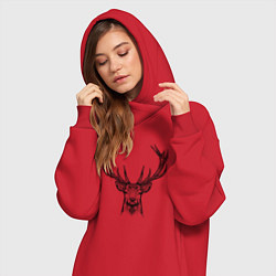 Женское худи-платье Олень анфас, цвет: красный — фото 2