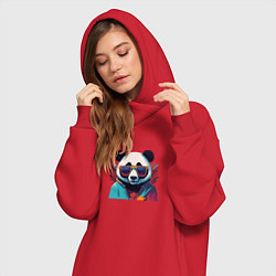 Женское худи-платье Модная панда в солнечных очках, цвет: красный — фото 2