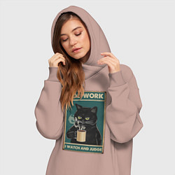 Женское худи-платье Суровый кот начальник, цвет: пыльно-розовый — фото 2