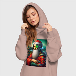 Женское худи-платье Mona Lisa in Santa costume - cyberpunk, цвет: пыльно-розовый — фото 2