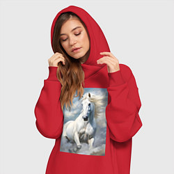 Женское худи-платье Белая лошадь на фоне неба, цвет: красный — фото 2