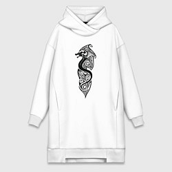 Женское худи-платье Кельтский тату дракон, цвет: белый