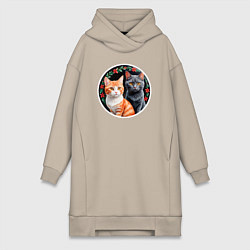 Женская толстовка-платье Два кота ждут Новый Год