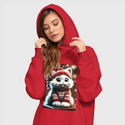 Женское худи-платье Котик в новогоднем свитере, цвет: красный — фото 2