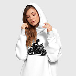 Женское худи-платье Силуэт девушки на мотоцикле, цвет: белый — фото 2