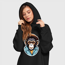 Женское худи-платье Портрет обезьяны в шляпе, цвет: черный — фото 2