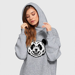 Женское худи-платье Чёрно-белая голова панды с оскалом, цвет: меланж — фото 2