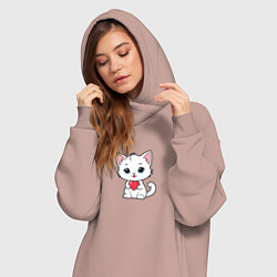 Женское худи-платье Котик с сердечком, цвет: пыльно-розовый — фото 2
