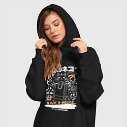 Женское худи-платье MoMo - кот в мешке темный, цвет: черный — фото 2
